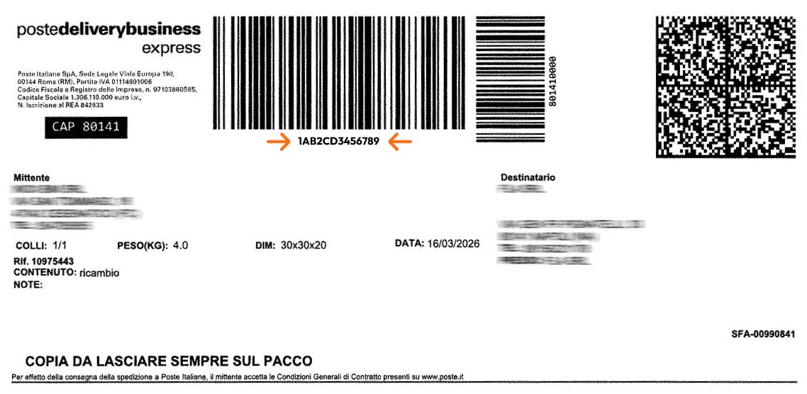 Codice tracking di Poste Italiane Nazionale