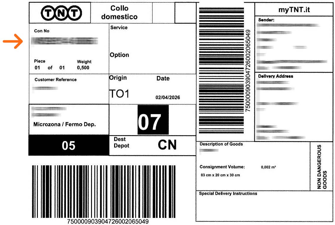 Codice tracking di TNT